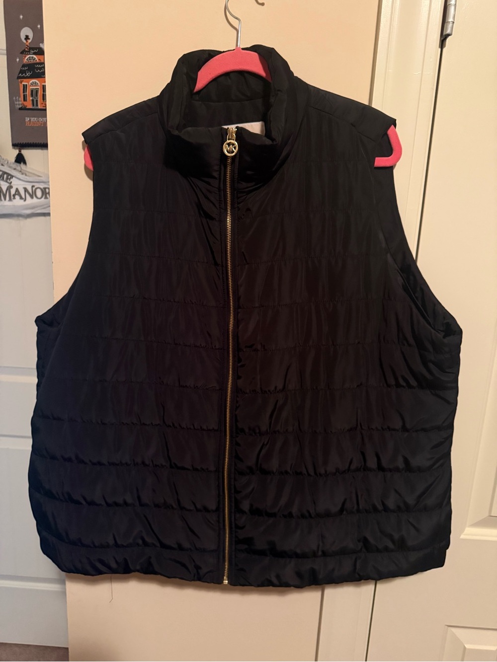 MICHAEL Michael Kors Black Quilted Puffer Vest with Gold Zip